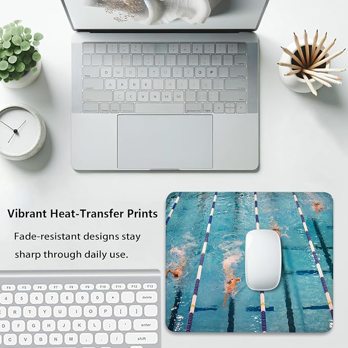 Olympic Swimming Pool Lanes Mouse Pad, Sports Competition Athlete Desk Mat | Cute Mousepad Stitched, Anti-Slip Base Smooth Surface, 9.5 x 7.9 Inches
