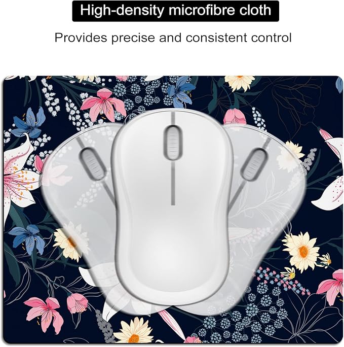 Small Mouse Pad Cute, Mini Mouse Pads for Wireless Mouse and Laptop, Travel Mousepad with Designs - Aesthetic Floral, Portable Mousepads with Non-Slip Rubber Base for Women - 5.5 x 7 in