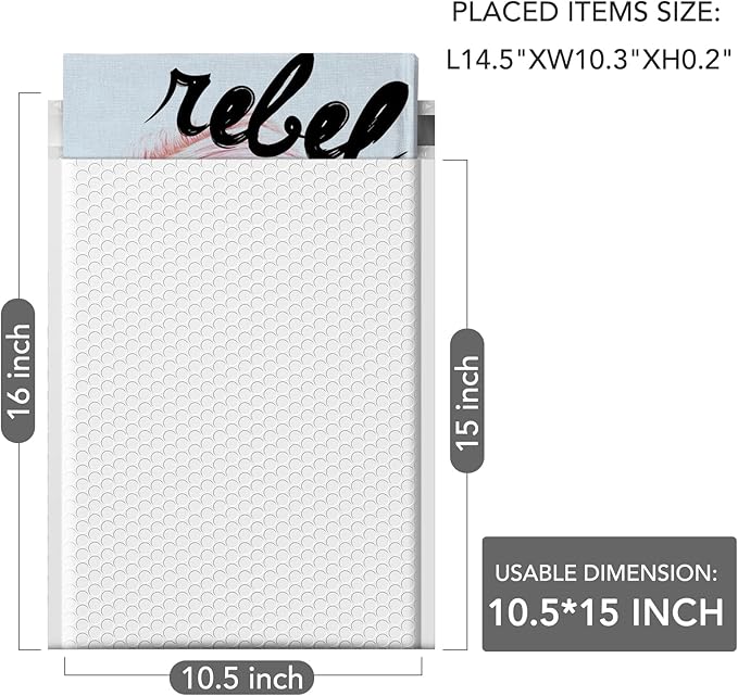 GSSUSA Large Bubble Mailers 10.5x16 Inch 500 Pack White Padded Envelopes, Strong Adhesion Padded Mailer Self-Seal Bubble Envelopes for Mailing Clothes,Magazines