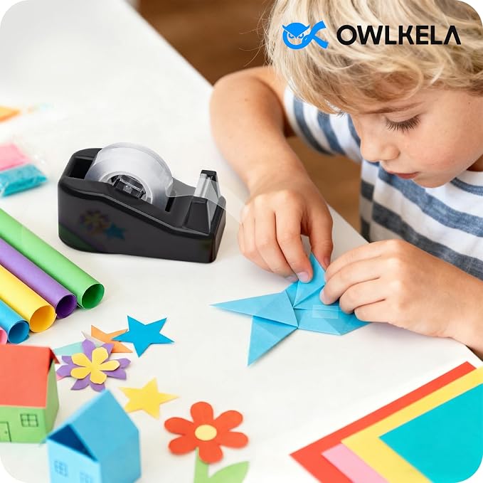 OWLKELA 2 Pcs Desktop Tape Dispenser, Black | 1.7 x 4 x 2.2 Inches Each, Non-Skid Base, Ideal for Office, Home and School