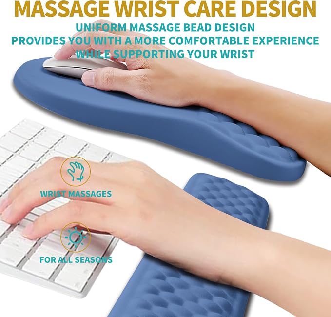 Hokafenle 2 in 1 Ergonomic Mouse Pad Wrist Support & Wrist Rest for Computer Keyboard Set, with Relieve Carpal Tunnel Pain Massage Bulge and Full Memory Gel Design (2In1 Set, Midnight Blue)