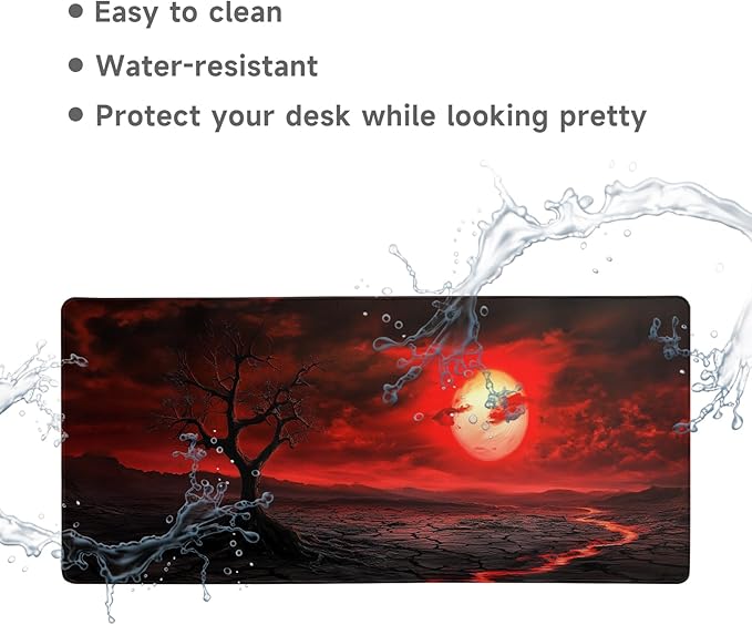 Gaming Mouse Pad Desk Pad XL Large Mouse Mat Office Decor Accessories (Red Moon)