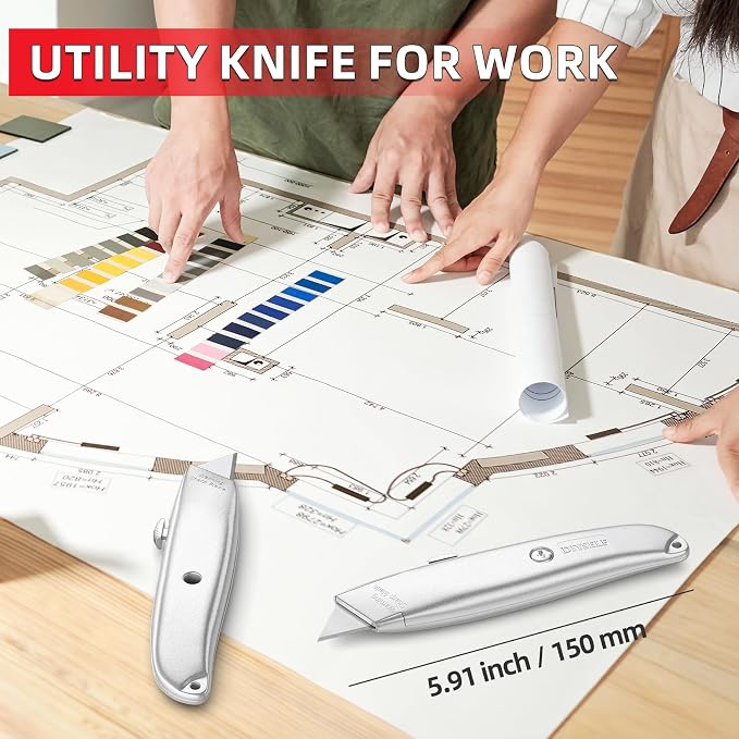 DIYSELF 20 Pack Heavy Duty Utility Knives, Retractable Box Cutters | Utility Knives for Cardboard, Paper, Leather and Vinyl, Box Opener for Garage, Home and Office, PVC Pipe Cutter (Silver)