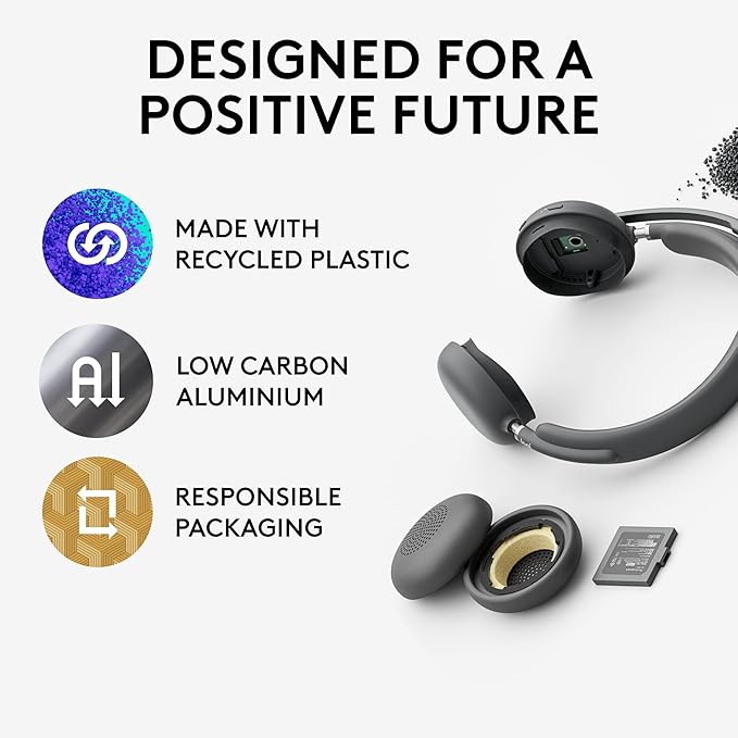 Logitech Zone 950 Premium Noise Canceling Headset with Hybrid ANC, Bluetooth, USB-C, USB-A, Certified for Zoom, Google Meet, Google Voice, and Fast Pair - Graphite