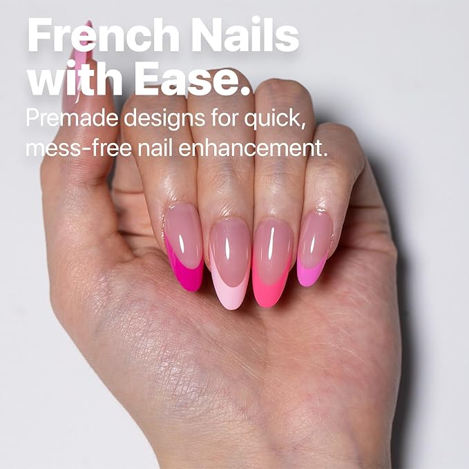 SXC Cosmetics French Tip Press On Nails 150 Pieces in 15 Sizes Ultra Fit with Pre-applied Tip Primer and Base Coat, No Need to File Fake Nails for Nail Art DIY X-Pro Tips (5PINK115-M Almond)