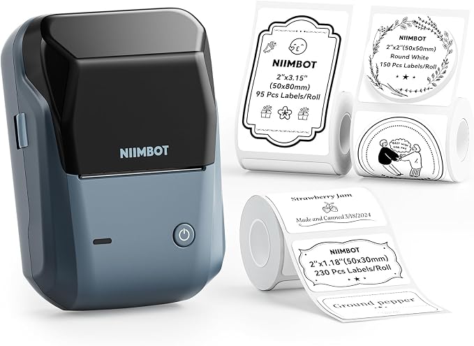 NIIMBOT B1 Label Maker with Tapes Set, 2 Inch Thermal Label Printer, Blue | Labeling for Home Office School Small Business, Crafts, Retail,Support Smartphones & PC,Come With 3 Rolls Tapes