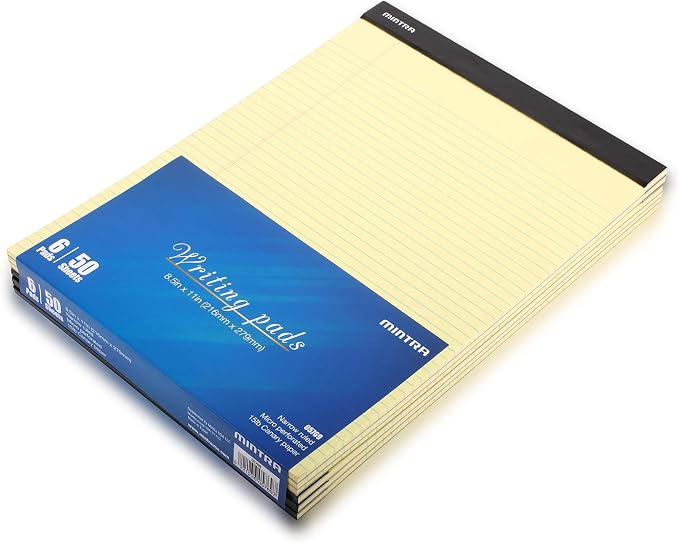 Mintra Office Canary Legal Pads - With Micro-perforated sheets, Smooth-lined paper, Ideal for Office Tasks, Assignments or Notes, Meetings, and Journaling, 6 pack Narrow Ruled, Basic Pad, 8.5"x11"