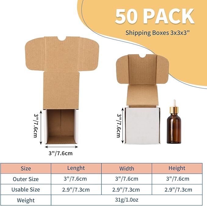 ZBEIVAN 3x3x3 White Shipping Boxes Set of 50, Corrugated Cardboard Mailer Boxes for Packaging Small Business Mailing Gifts