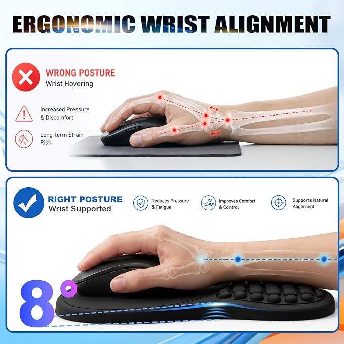 Ergonomic Keyboard Wrist Rest Mouse Pad Wrist Support Set, Black | Ergonomic Memory Foam,Pain Relief Wrist Support,Non-Slip Base, Waterproof Smooth Surface,Office & Gaming Desk Accessories
