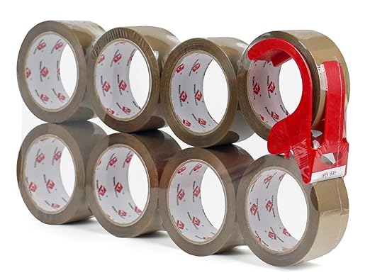 BOMEI PACK Heavy Duty Brown Packing Tape with Dispenser, 2.6 mil, 1.88 inch x 55 Yards 8 Pack, Ultra Strong, Refill for Industrial Shipping Box Packaging Tape for Moving, Office, & Storage