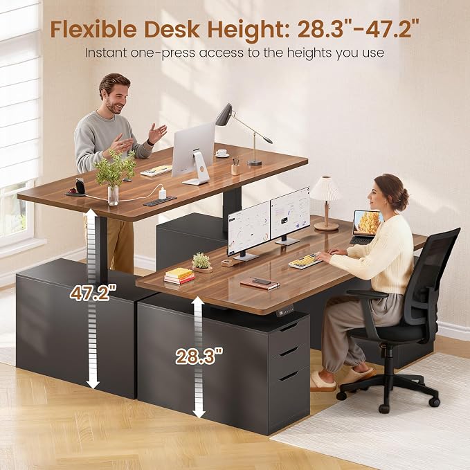 SEDETA Electric Standing Desk with 6 Drawers, 55" Adjustable Stand up Desk with Storage, Computer Desks with Power Outlets for Home Office, Black