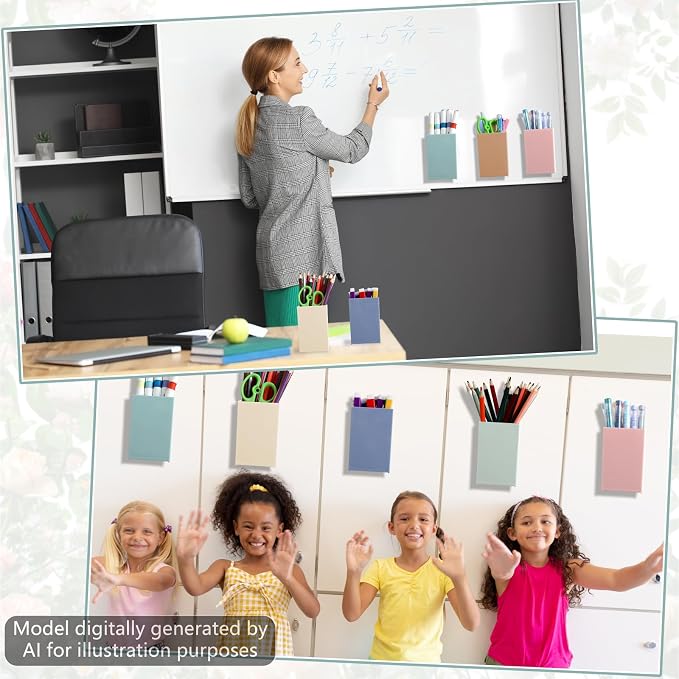 6 Pcs Classroom Magnetic Storage Boxes Magnetic Storage Containers Plastic Dry Erase Marker Holder Plastics Pen Holder for Refrigerator Whiteboard Home Office School Organizer Supply (Soft Neutral)