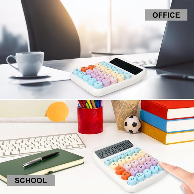 Mechanical Switch Calculator with Big Buttons, Calculators Desktop, 12 Digits, Large LCD Display, Desk Calculator, Cute Pink Calculators for Teachers Students Basic Office (White)