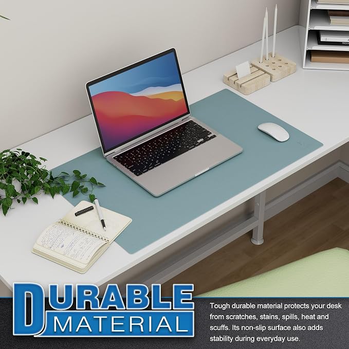 K KNODEL Small Office Desk Mat, Leather Mouse Pad (23.6"x13.8", Light Blue) | Desk Pad, Keyboard Pad, Computer and Laptop Mat, Desktop Protector and Cover, Writing Pad and Blotter for Home Office