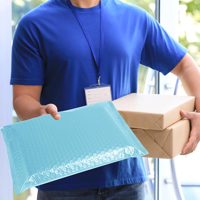 10.5x16 Poly Bubble Mailers #5 Padded Envelopes, 25Pcs Self Seal Mailing Envelopes Bubble Padded Mailers (Light Blue)