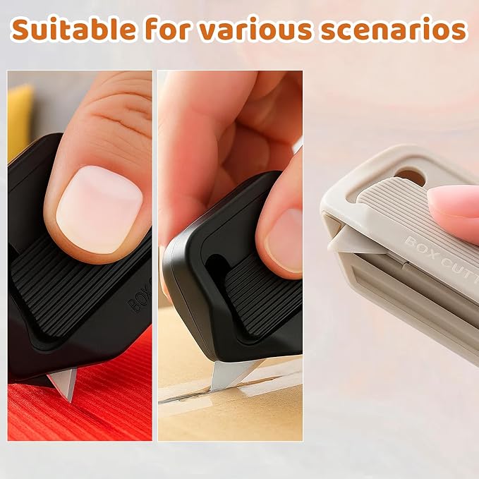 Mini Ceramic Paper Cutter, Magnetic Box Cutter with Safety Ceramic Blades, 4-Pack for Cardboard and Food Packaging, Safe for Kids 14+ and Office Use (Black&White)