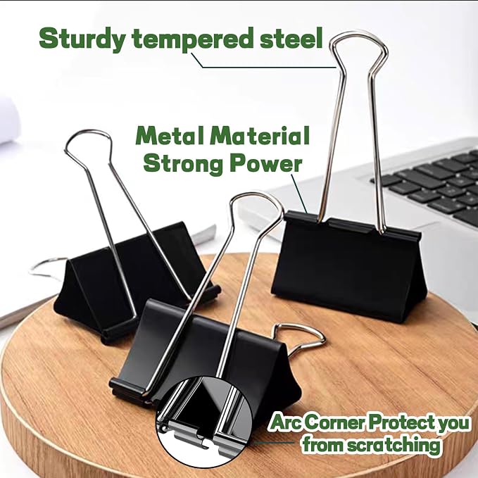 3 Inch Jumbo Binder Clips(24 Pack), Extra Large Binder Clips, Black | Heavy Duty Paper Clamps for Office and Home Supplies