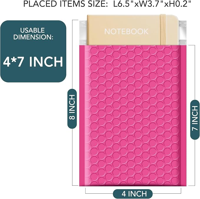 Metronic Small Bubble Mailers 4x8 Inch 200 Pack Pink Padded Envelopes | Usable Size 4x7 Waterproof Padded Mailers Self Seal Bubble Envelopes for Mailing & Shipping Jewelry, Cosmetic, Cards