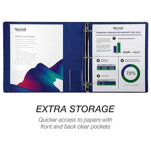 Samsill 1.5 Inch 3 Ring Binder, Economy Round Ring, Clear View Cover, 325 Sheet Capacity - for School, Home, Office - Dark Blue