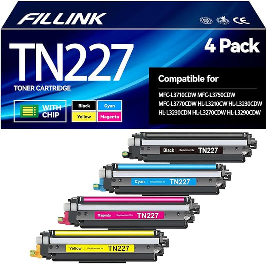 TN227 TN-227BK/C/M/Y Toner Cartridge TN-227 TN 223 227 4 Pack High Yield | Replacement for Brother TN-223BK/C/M/Y TN223 MFC-L3770CDW HL-L3270CDW HL-L3290CDW MFC-L3750CDW HL-L3210CW MFC-L3710CW