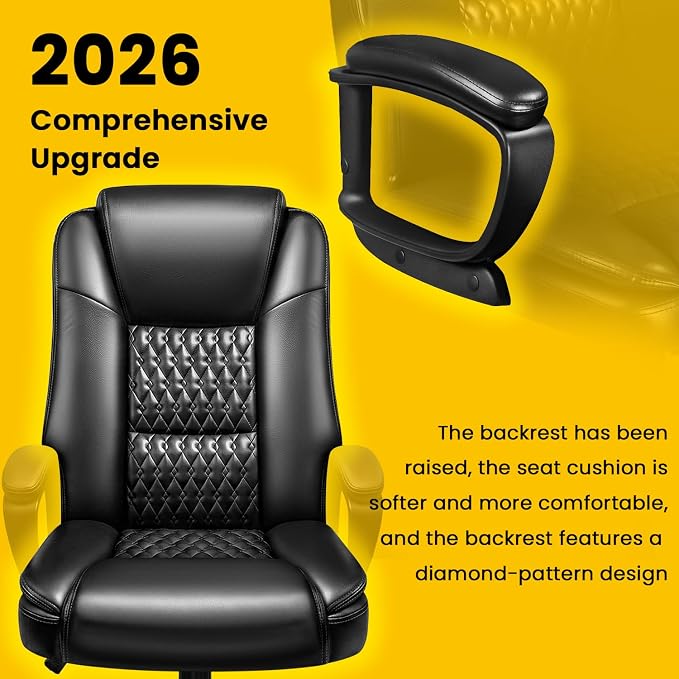 Ergonomic Leather Office Dsek Chair,Executive with Lumbar Support | Big and Tall Design,275LBS Capacity,Executive with Padded Armrests,Computer Desk Use,2026 Upgraded Model
