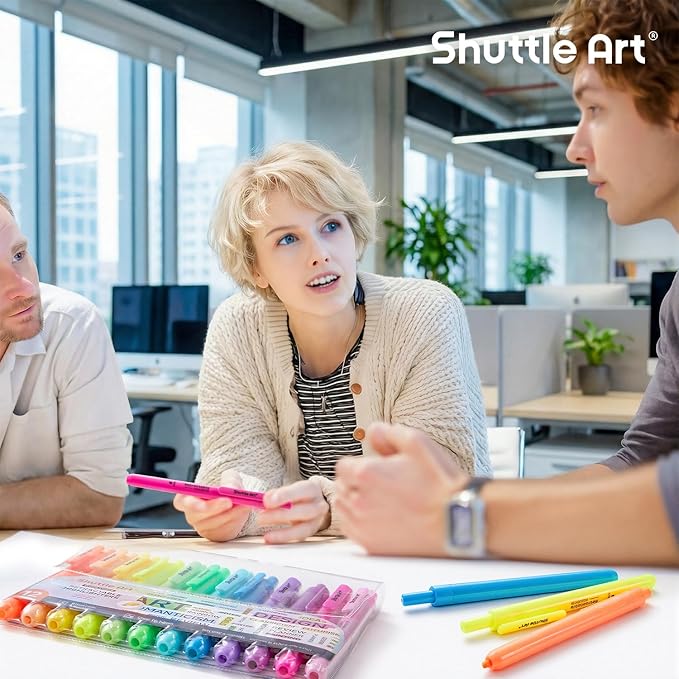 Shuttle Art Retractable Highlighters Assorted Colors, 12 Colors(6 Pastel & 6 Neon)Chisel Tip Fluorescent Markers, Quick-Dry Aesthetic Highlighter Pens for Kids Teens Adults, Perfect for School Office