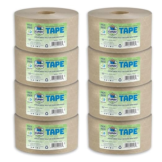 CURBY IPG Water-Activated Tape, 70MM x 100M Refill Roll (8-Pack), Tan