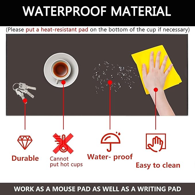 AKOZLIN 27.55”x 18.9" Soft PU Leather Surface Office Desk Mouse Mat Anti-Push Pad with Full Grip Fixation Lip Table Blotter Edge-Locked Protector