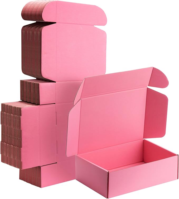 10x7x3 inch Pink Shipping Boxes for Small Business- Set of 25 | Sturdy ECT 32 Corrugated Cardboard Mailer Boxes, Easy Assemble for Packaging, Mailing, Gift