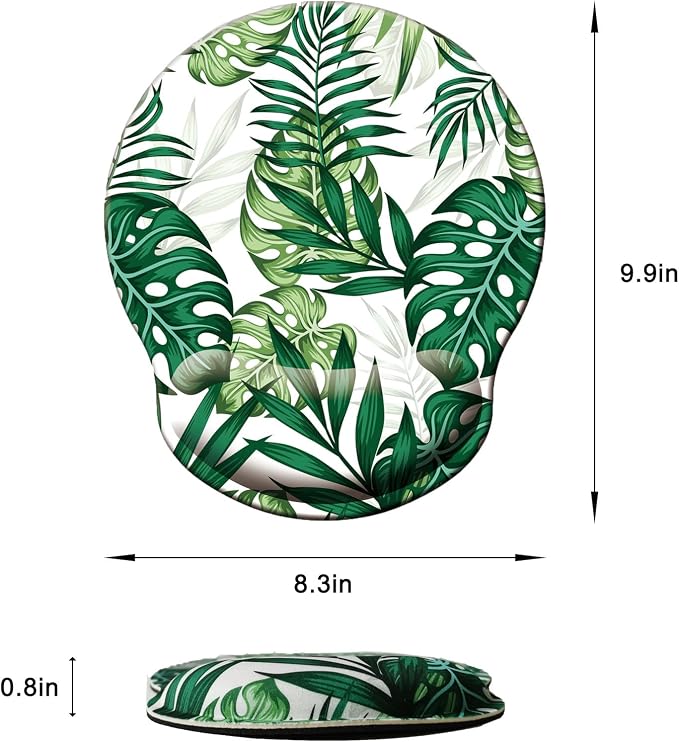 Mouse Pad with Wrist Support, Ergonomic Mouse Pad with Memory Foam Wrist Rest Cushion, Non-Slip Rubber Base Gaming Mice Pad for Home Office Computer Laptop, Green Frond