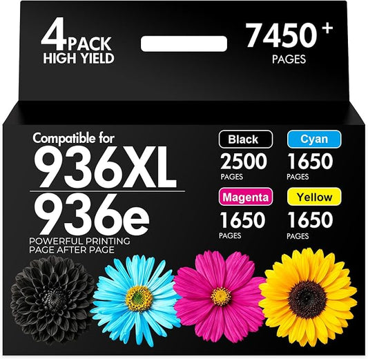 936XL 936 Ink Cartridges Combo Pack for HP Printers OfficeJet Pro 9125e | Compatible for HP936 936e Ink Cartridges for HP OfficeJet Pro 9125e 9120e 9135e 9730e 9130e 9122e 9130b Printer 4 Pack