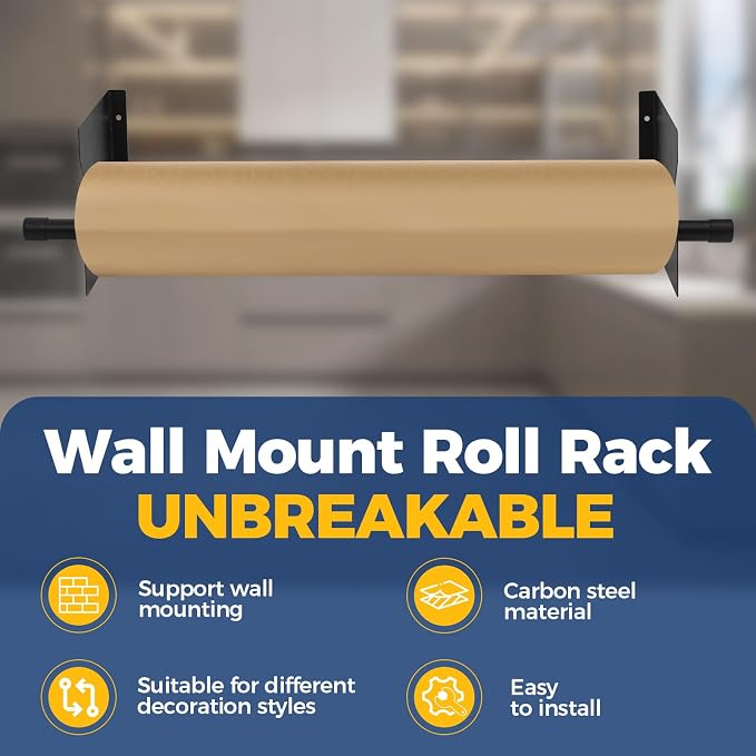 Heavy Duty Adjustable Wall Mount Paper Roll Holder Vinyl, Label 28"-60" | Butcher Paper, Vinyl, Label, Pig Mat Rolls Dispenser For Various Tubular Materials, Wall Mount Roll Rack Holder Adjustable