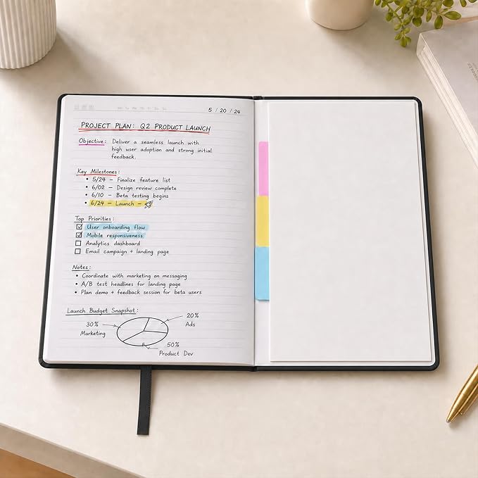 Hardcover-Journal-Notebooks, A5 Lined Journals Notebook for Writing 200 Pages, 8.2 x 5.5 inch, Classic Ruled Notebooks for Work/Travel/College (Black- 1 Pack)