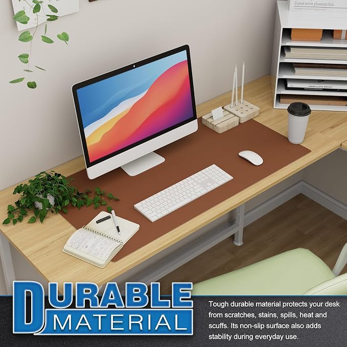 K KNODEL Large Office Desk Mat, Leather Mouse Pad (31.5"x15.7", Brown) | Desk Pad, Keyboard Pad, Computer and Laptop Mat, Desktop Protector and Cover, Writing Pad and Blotter for Home Office