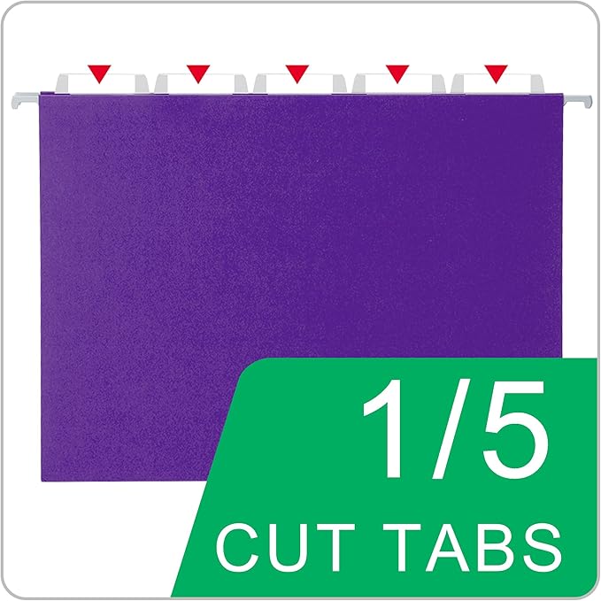 Purple Hanging File Folders Letter Size,25 Pack Reliable Hanging Folders for Filing Cabinet,Reinforced Rods for Smooth Gliding,Includes 1/5 Adjustable Tabs & Inserts,Ideal for Home & Office
