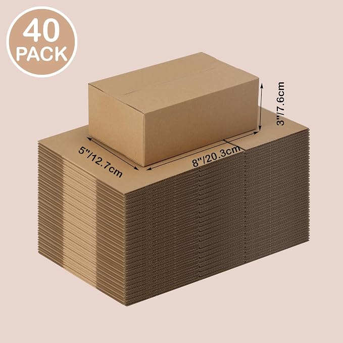 EdenseeLake 40 Pack 8x5x3 inches Shipping Boxes Small Cardboard Boxes for Packing, Moving, Mailing, Brown