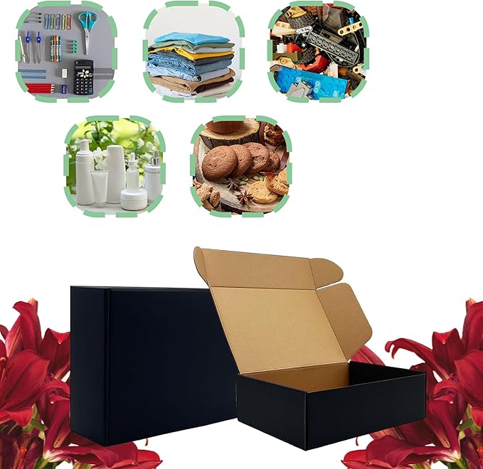 24 Pack 10x7x3 inch Black Shipping Boxes ，Cardboard Packaging Boxes for Mailing Shipping Corrugated Cardboard Boxes for Packaging Small Business Craft Flat Shipping Boxes Empty Gifts Giving Products