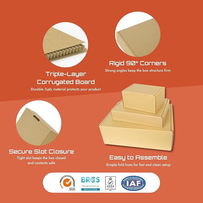 Corrugated Shipping Box Mailers, Kraft Brown, Triple-Layer Board Secure Slot Closure (Brown, 12"x9"x4" / Set of 10)