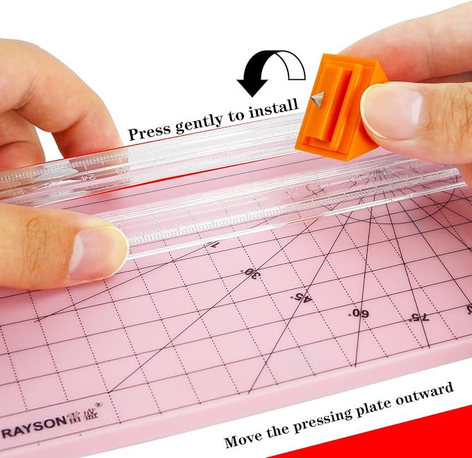 Rayson Paper Cutter Trimmer, A4 Size, 12" Craft Cutter, Light Pink | A4 12" paper trimmer for coupons, craft paper, photos and DIY projects; compact light pink design.