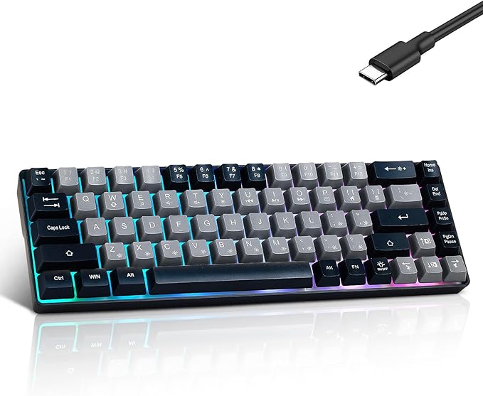 Wired Portable 60% Mechanical Feeling Gaming Keyboard,RGB LED Backlit Compact 68 Keys Mini Wired Office Keyboard for Windows Laptop PC Mac Gamer, Typist, Travel on Business Trip -Grey and Black