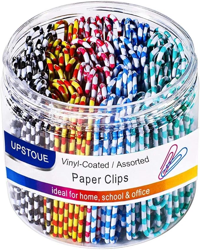Vinaco Color Stripe Paper Clips, 100 Pack 2 Inch (50 mm), Durable & Rust Resistant Jumbo Clips. Great for Office, School and Personal Use