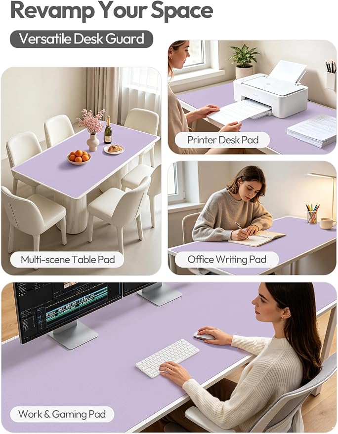 YSAGi Leather Desk Protector, Office Mat, Large Mouse Mat, Non-Slip PU Leather Blotter, Laptop Desk Mat, Waterproof Writing Pad for Office and Home(Light Purple, 63" x 17.2")