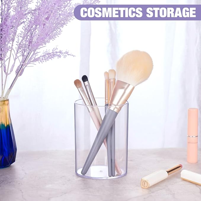 Clear Acrylic Desk Organizer Set - 9 Pack Pen Pencil Holder | Stylish Round Makeup Brush and Stationery Storage Container, Ideal for Home, School and Office Supplies
