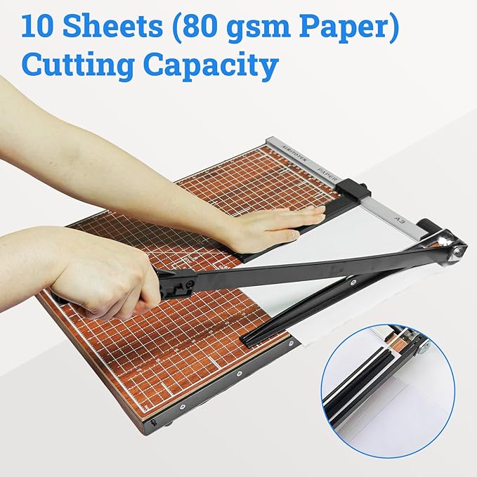 A3 Guillotine Paper Cutter Trimmer, 18" Wood Paper Trimmer for Office and Crafts, 10-12 Sheets Capacity (Brown)