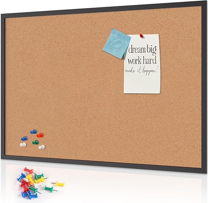 Cork Board Bulletin Board 48 x 36, Black Wood Framed Corkboard, Office Board for Wall, Large Notice Pin Board