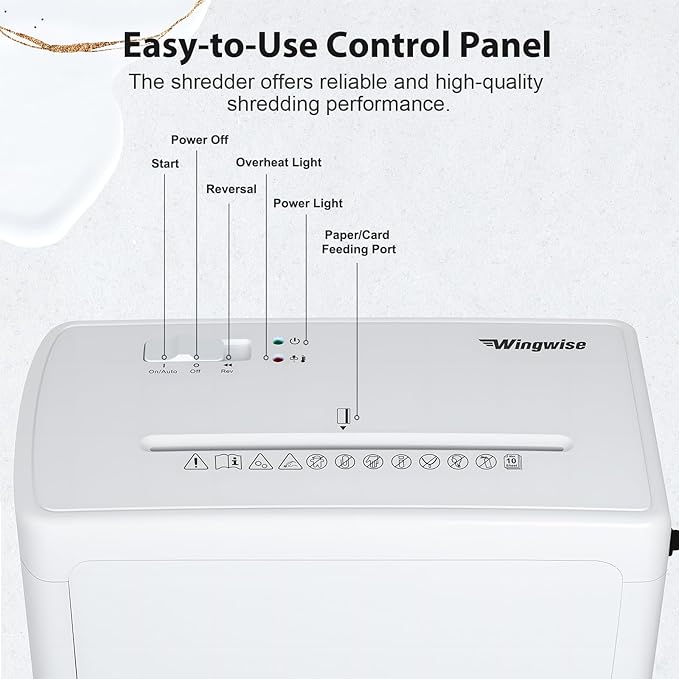 Wingwise Ultra Low Noise 40dB Paper Shredder for Home Office White | 10 Sheets, P-4, Cross Cut, 10 Mins Runtime, 2.6 gal