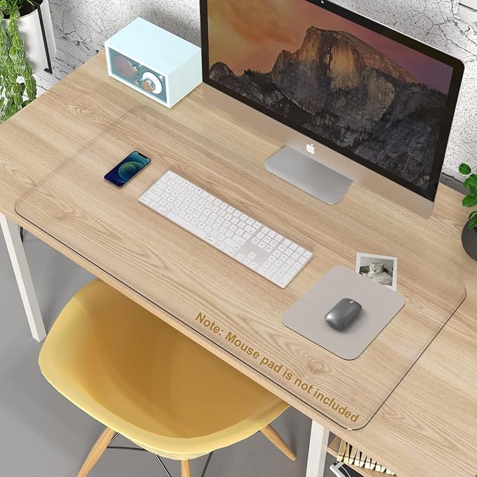 Clear Writing Desk Pad, 23.6’’x13.7” Heat Resistant Waterproof PVC Round Edge Durable Desk Protect Mat, Anti-Static Writing Mat Table Protector