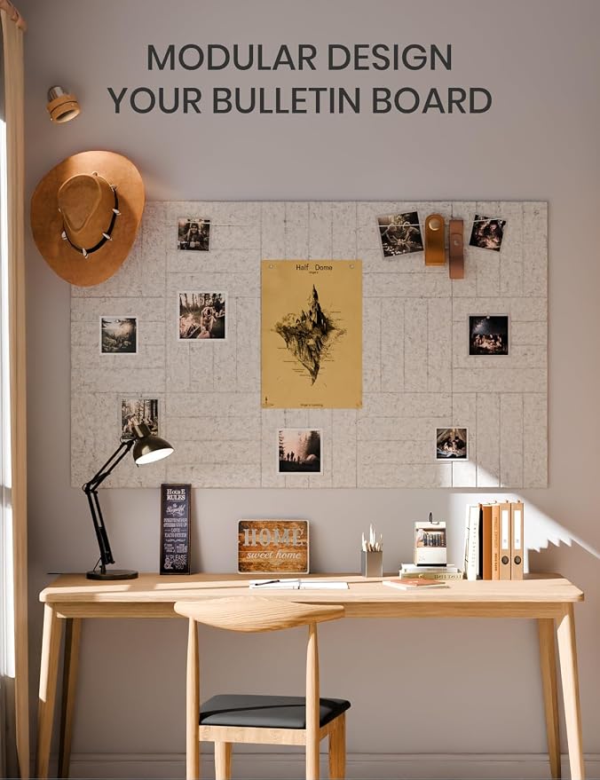 Fluxynara 36" x 24" Large Felt Bulletin Board, Light Gray | 6 Pack Cork Board Alternative with 30 Safe Adhesive Tabs, Felt Pin Boards for Wall Decor, Home, Office, Classroom, Dorm