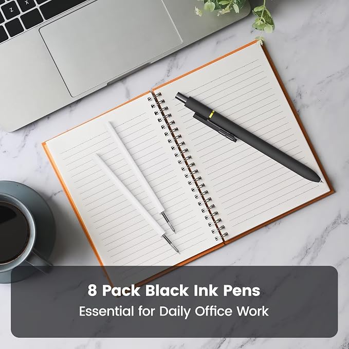 8 Pack Gel Pens, Black Ink Quick-Drying No Smudge with Fidget | 0.7mm Fine Point, Smooth Writing, Long-Lasting Ink, Stress Relief Pens for Journaling, School Office, Gift for Women Men