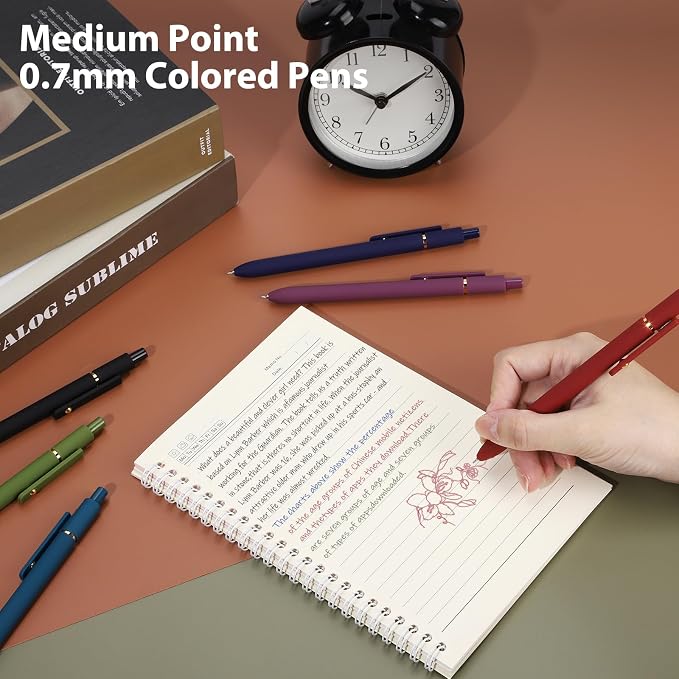 FIOVER Colored Gel Pens 12 Pack 0.7mm Medium Point Pens for Journaling | Quick-Dry Ink, Smooth Writing Colorful Pens for Note Taking, Doodling, Aesthetic Office School Supplies, Gifts for Women Men